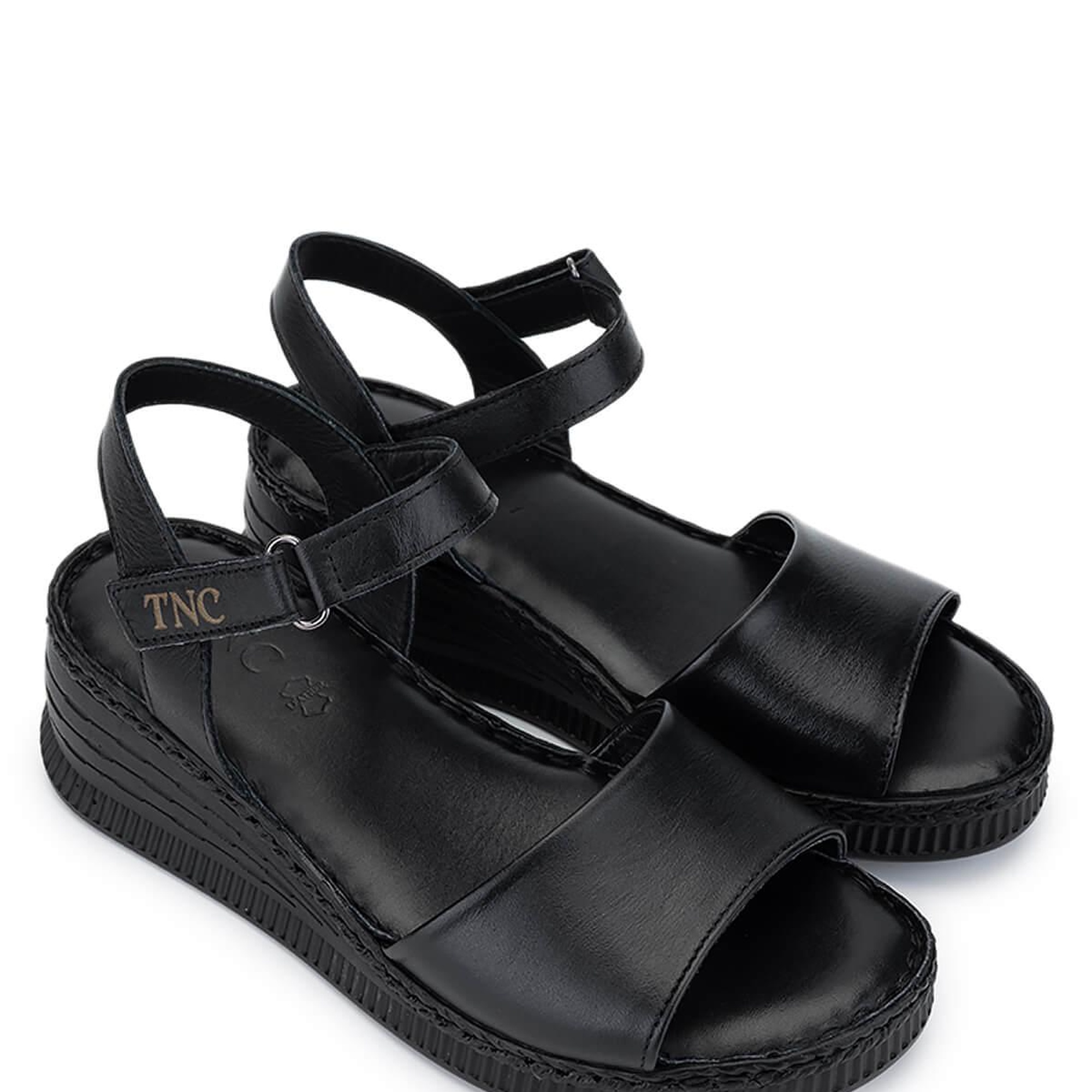 Tamer Tanca Kadın Hakiki Deri Siyah Deri Comfort Sandalet