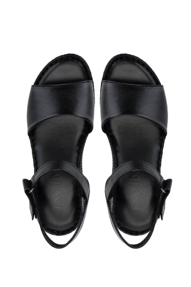  Tamer Tanca Kadın Hakiki Deri Siyah Deri Comfort Sandalet