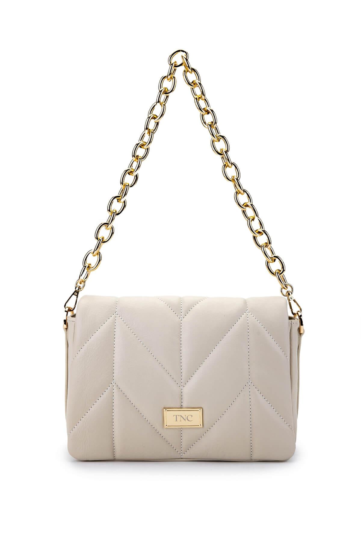  Tamer Tanca Kadın Hakiki Deri Bej Omuz Çanta