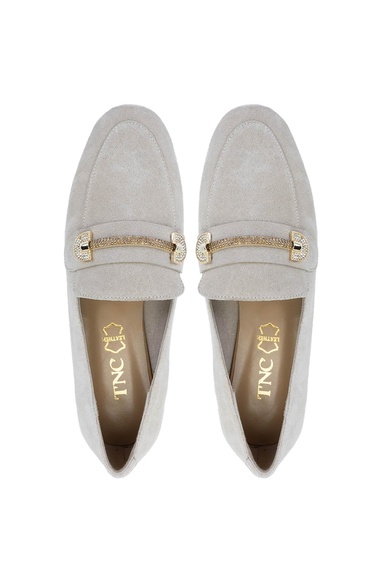  Tamer Tanca Kadın Hakiki Deri Bej Süet Loafer Ayakkabı