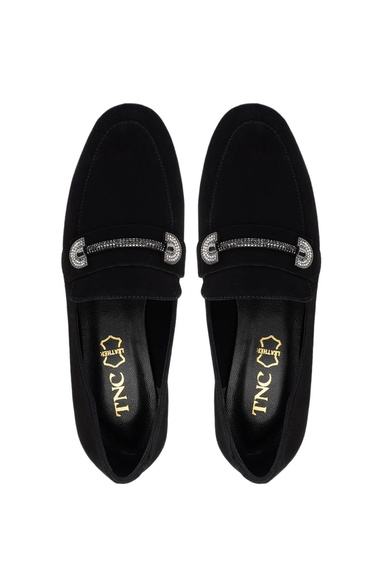  Tamer Tanca Kadın Hakiki Deri Siyah Süet Loafer Ayakkabı