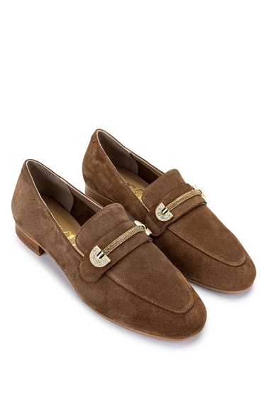  Tamer Tanca Kadın Hakiki Deri Tütün Süet Loafer Ayakkabı