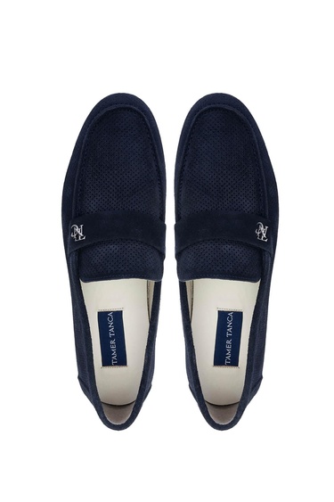  Tamer Tanca Erkek Hakiki Deri Lacivert Süet Loafer Ayakkabı