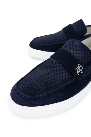  Tamer Tanca Erkek Hakiki Deri Lacivert Süet Loafer Ayakkabı