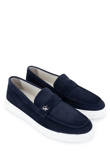  Tamer Tanca Erkek Hakiki Deri Lacivert Süet Loafer Ayakkabı