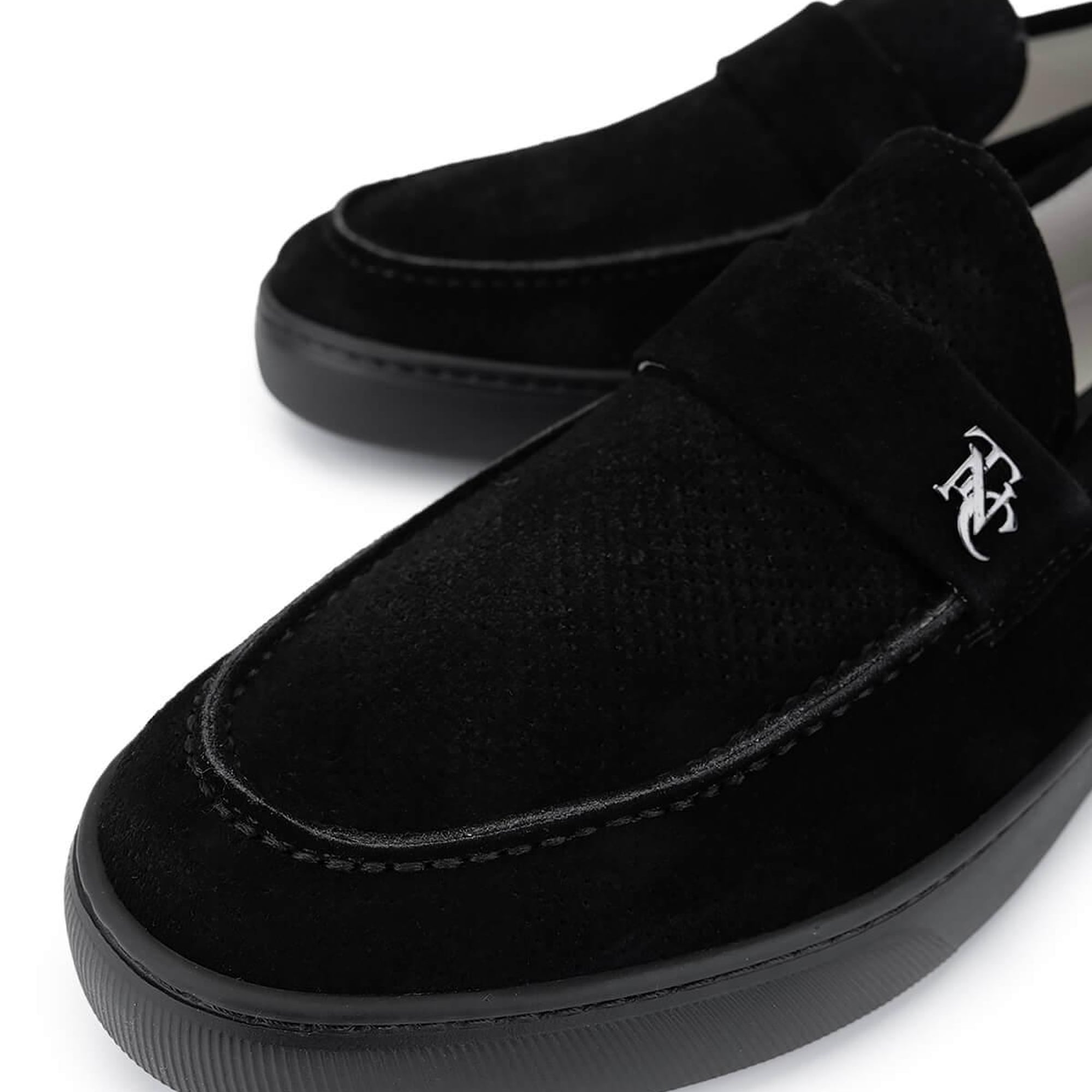 Tamer Tanca Erkek Hakiki Deri Siyah Süet Loafer Ayakkabı