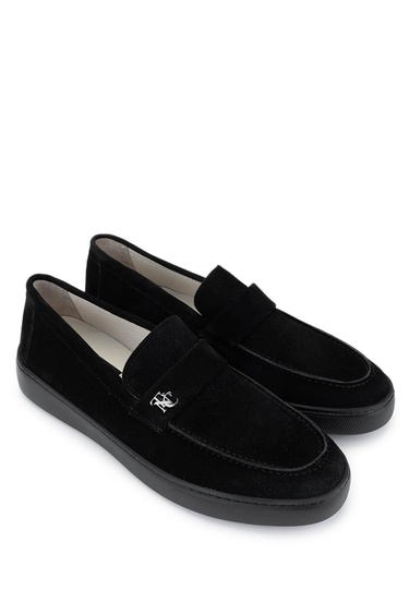  Tamer Tanca Erkek Hakiki Deri Siyah Süet Loafer Ayakkabı