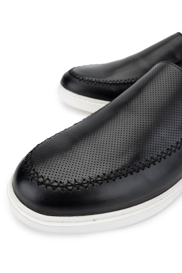  Tamer Tanca Erkek Hakiki Deri Siyah Loafer Ayakkabı