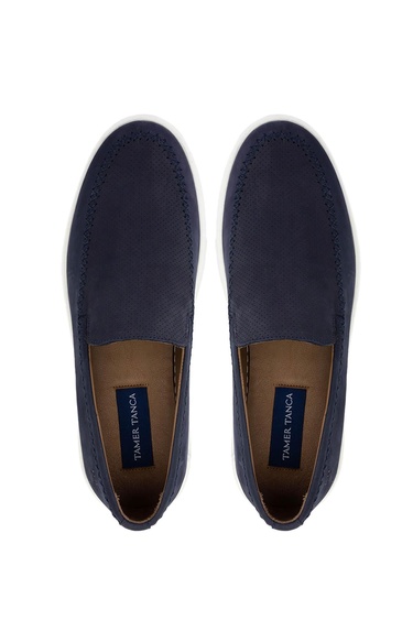  Tamer Tanca Erkek Hakiki Deri Lacivert Nubuk Loafer Ayakkabı