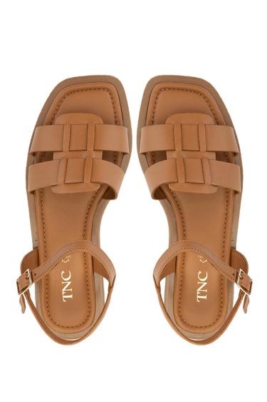  Tamer Tanca Kadın Hakiki Deri Koyu Taba Düz Sandalet