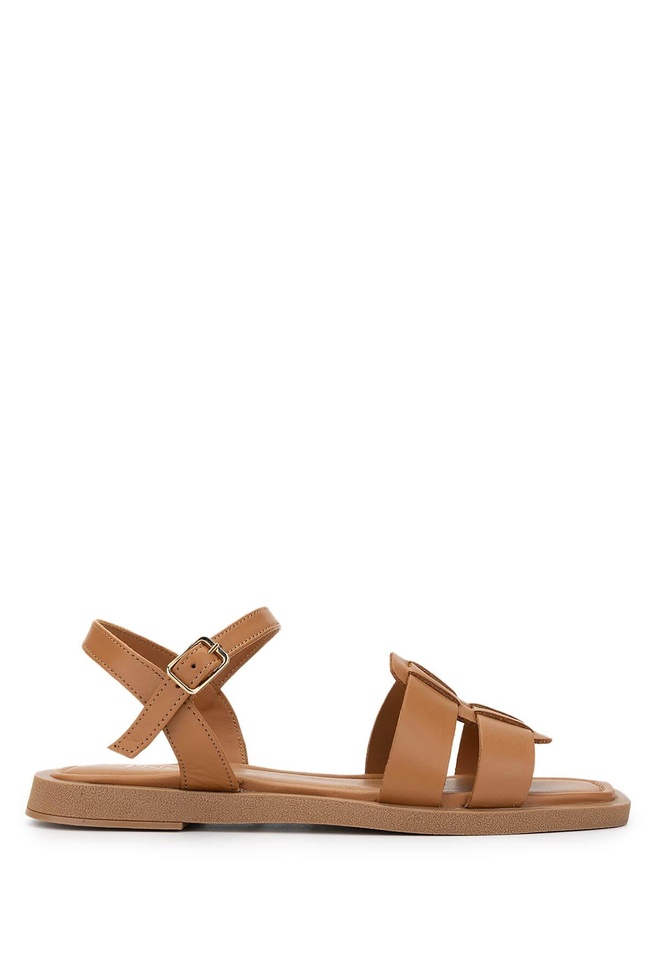  Tamer Tanca Kadın Hakiki Deri Koyu Taba Düz Sandalet