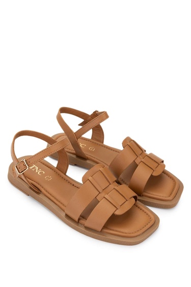  Tamer Tanca Kadın Hakiki Deri Koyu Taba Düz Sandalet