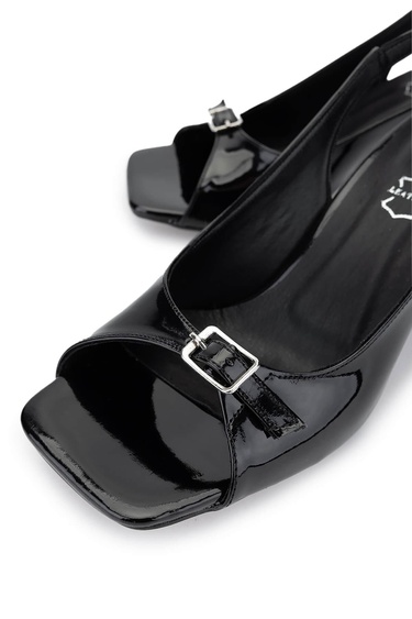  Tamer Tanca Kadın Hakiki Deri Siyah Rugan Topuklu Ayakkabı