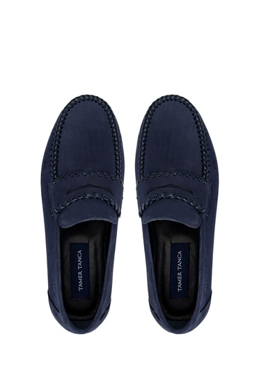  Tamer Tanca Erkek Hakiki Deri Lacivert Nubuk Loafer Ayakkabı