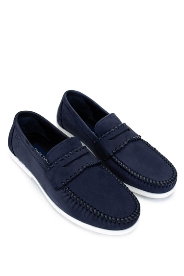  Tamer Tanca Erkek Hakiki Deri Lacivert Nubuk Loafer Ayakkabı