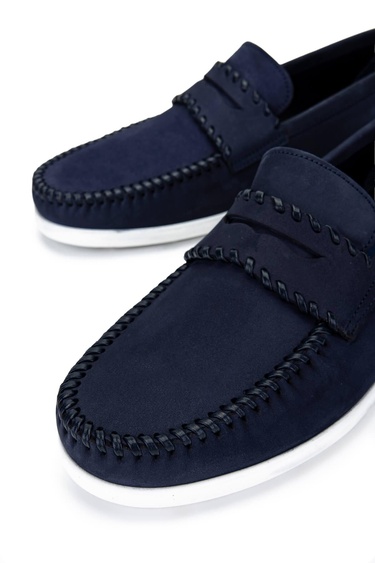  Tamer Tanca Erkek Hakiki Deri Lacivert Nubuk Loafer Ayakkabı