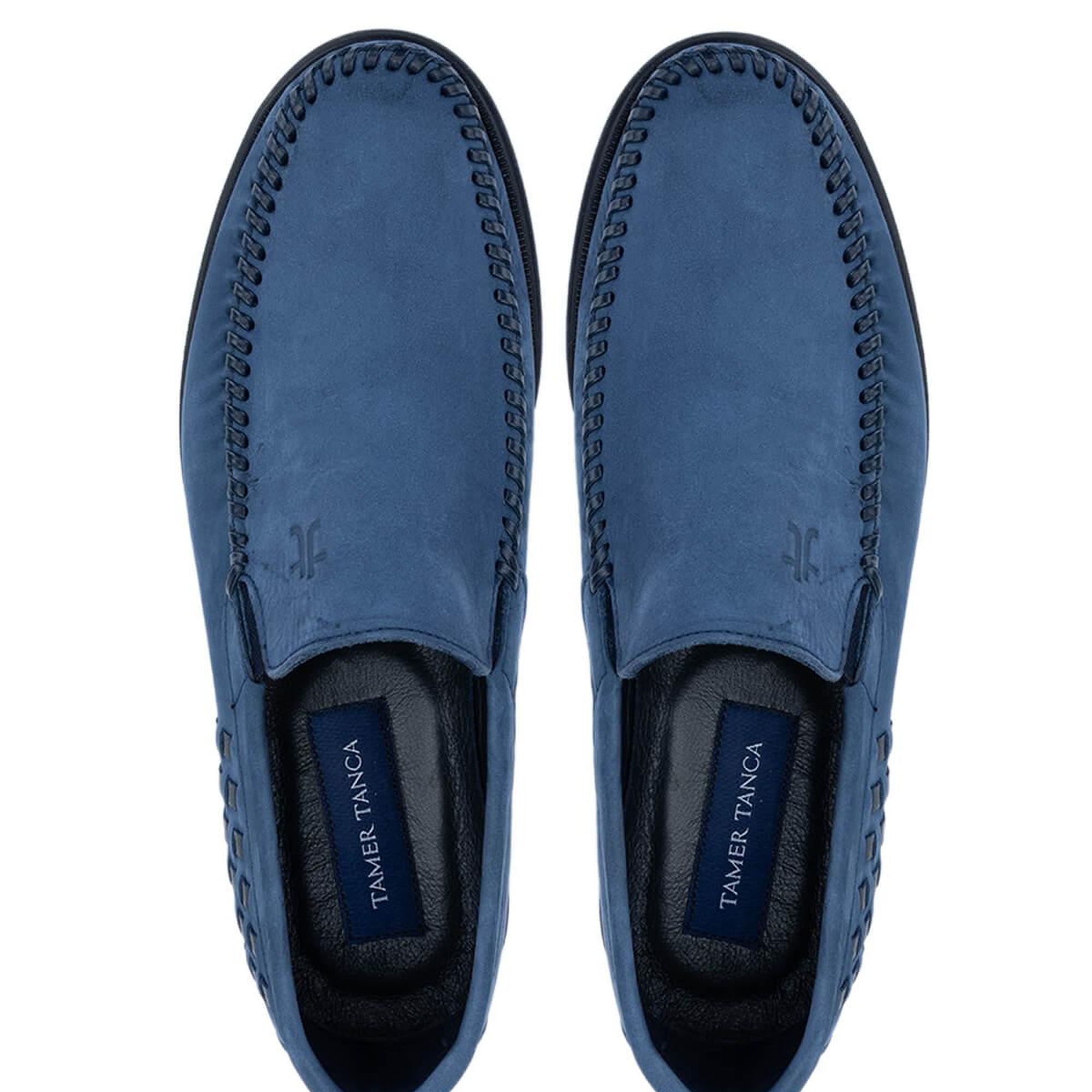 Tamer Tanca Erkek Hakiki Deri Mavi Nubuk Loafer Ayakkabı