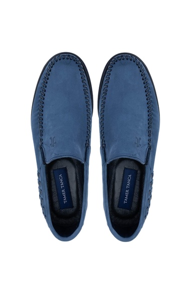  Tamer Tanca Erkek Hakiki Deri Mavi Nubuk Loafer Ayakkabı