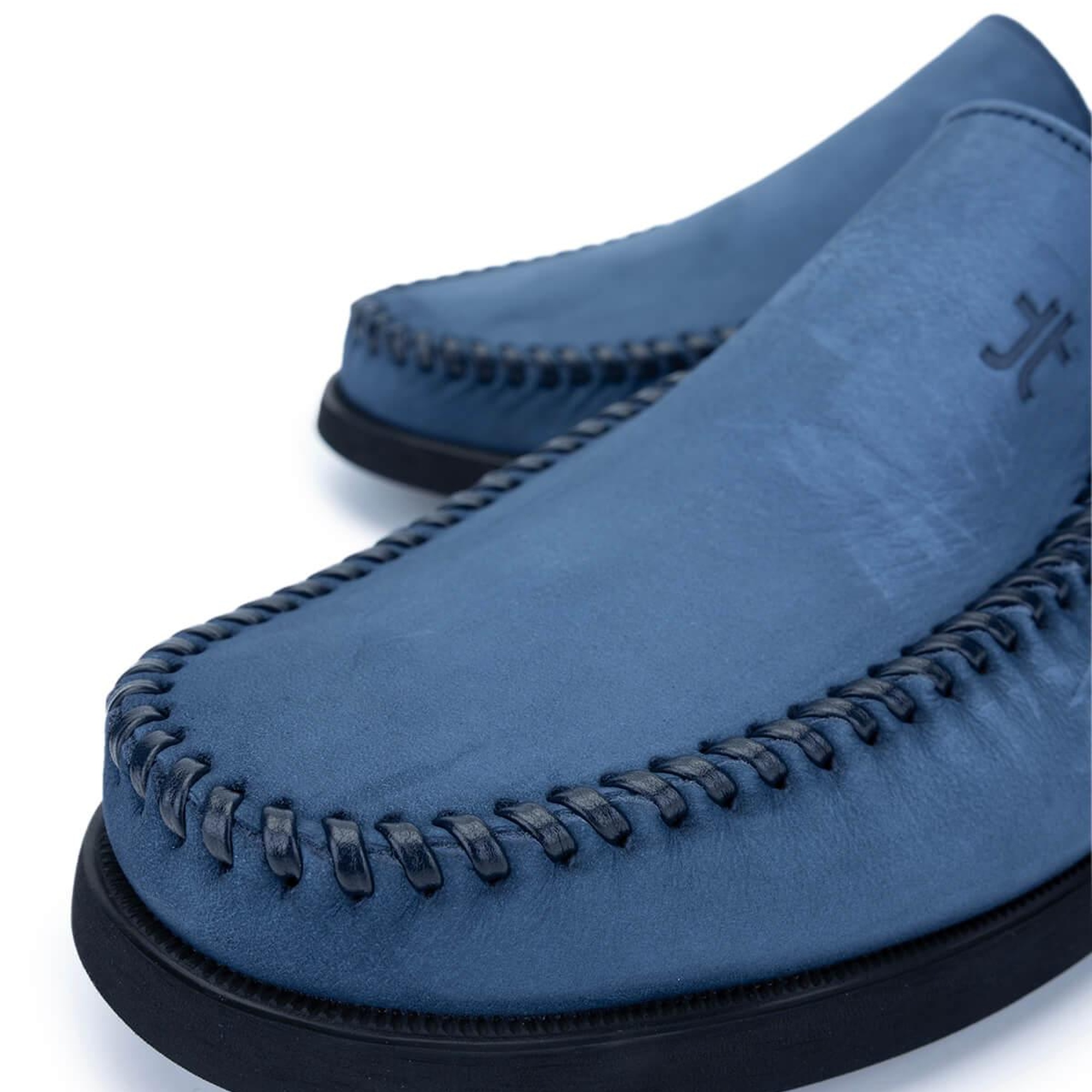 Tamer Tanca Erkek Hakiki Deri Mavi Nubuk Loafer Ayakkabı