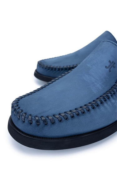  Tamer Tanca Erkek Hakiki Deri Mavi Nubuk Loafer Ayakkabı