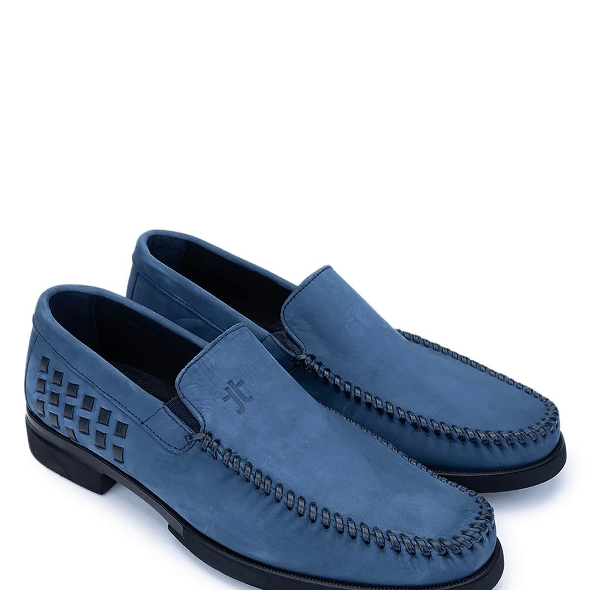 Tamer Tanca Erkek Hakiki Deri Mavi Nubuk Loafer Ayakkabı