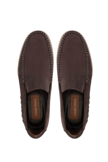  Tamer Tanca Erkek Hakiki Deri Kahverengi Nubuk Loafer Ayakkabı