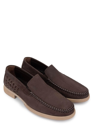  Tamer Tanca Erkek Hakiki Deri Kahverengi Nubuk Loafer Ayakkabı