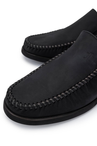  Tamer Tanca Erkek Hakiki Deri Siyah Nubuk Loafer Ayakkabı