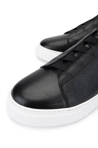  Tamer Tanca Erkek Hakiki Deri Siyah Floter Sneakers & Spor Ayakkabı