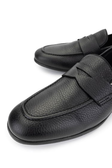  Tamer Tanca Erkek Hakiki Deri Siyah Deri Loafer Ayakkabı