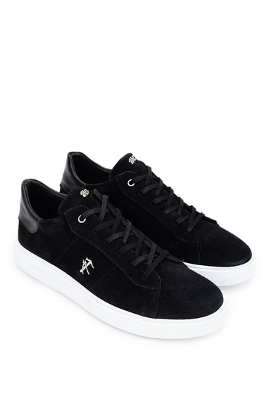  Tamer Tanca Erkek Hakiki Deri Siyah Süet Sneakers & Spor Ayakkabı