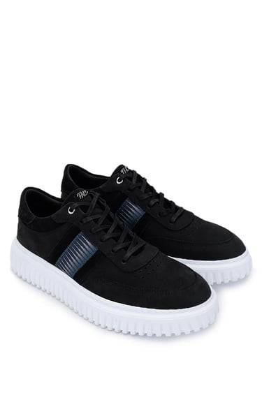  Tamer Tanca Erkek Hakiki Deri Siyah Nubuk Sneakers & Spor Ayakkabı