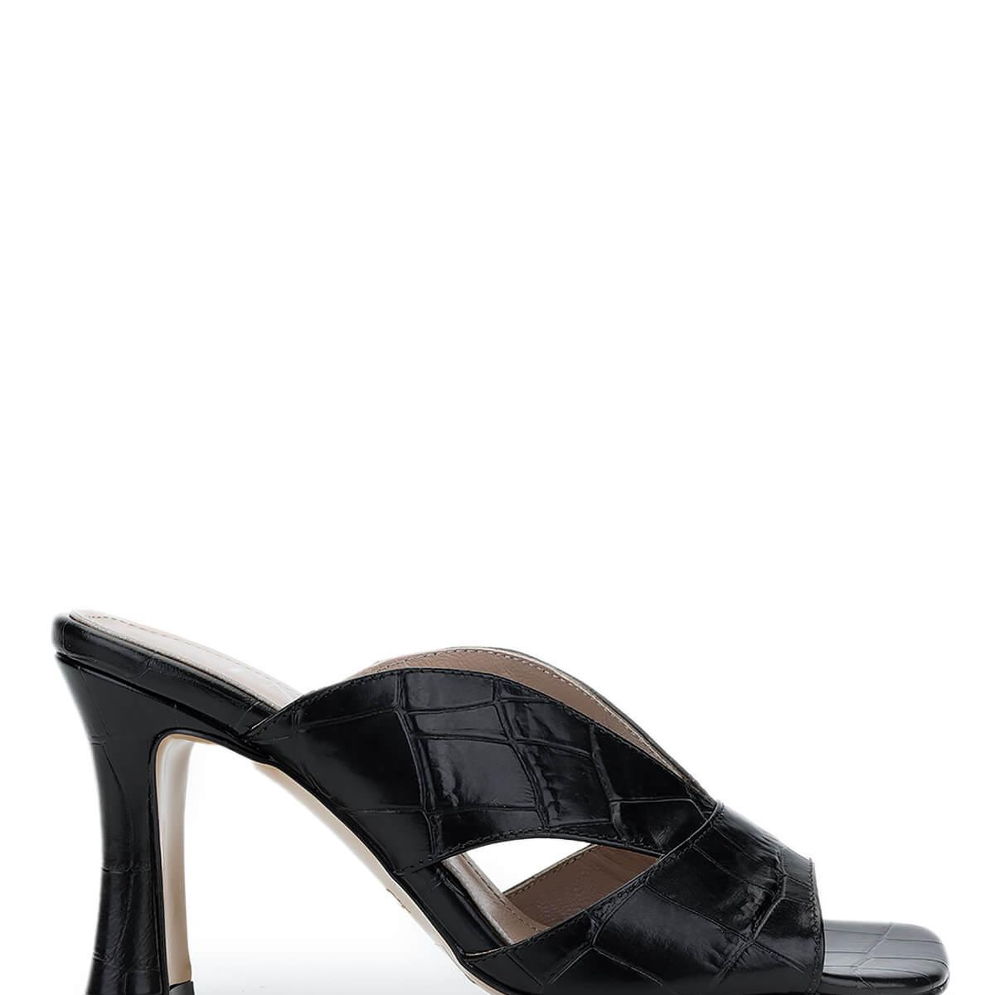 Tamer Tanca Kadın Hakiki Deri Siyah Kroko Topuklu Terlik