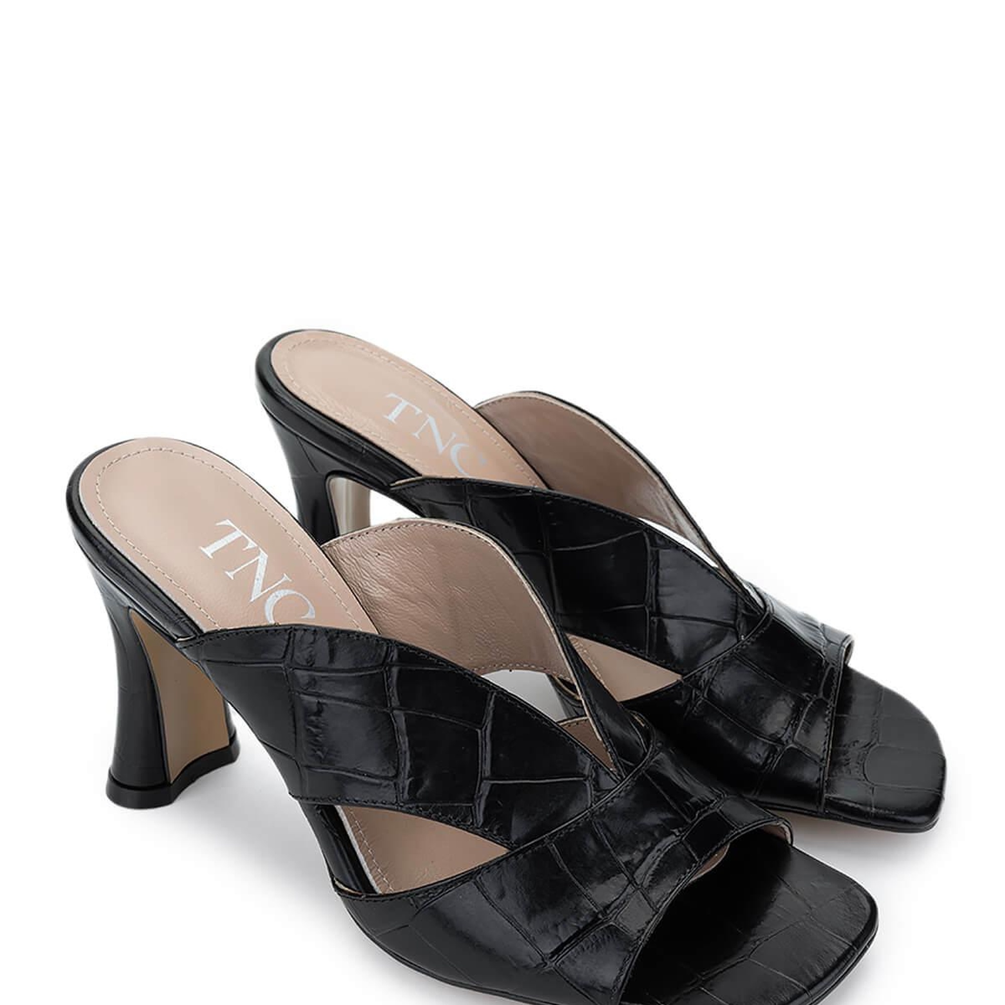 Tamer Tanca Kadın Hakiki Deri Siyah Kroko Topuklu Terlik