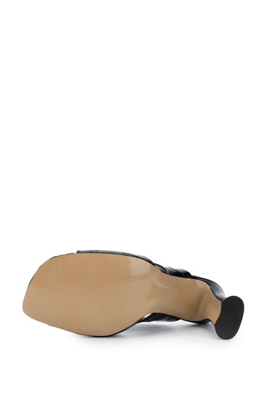  Tamer Tanca Kadın Hakiki Deri Siyah Kroko Topuklu Terlik