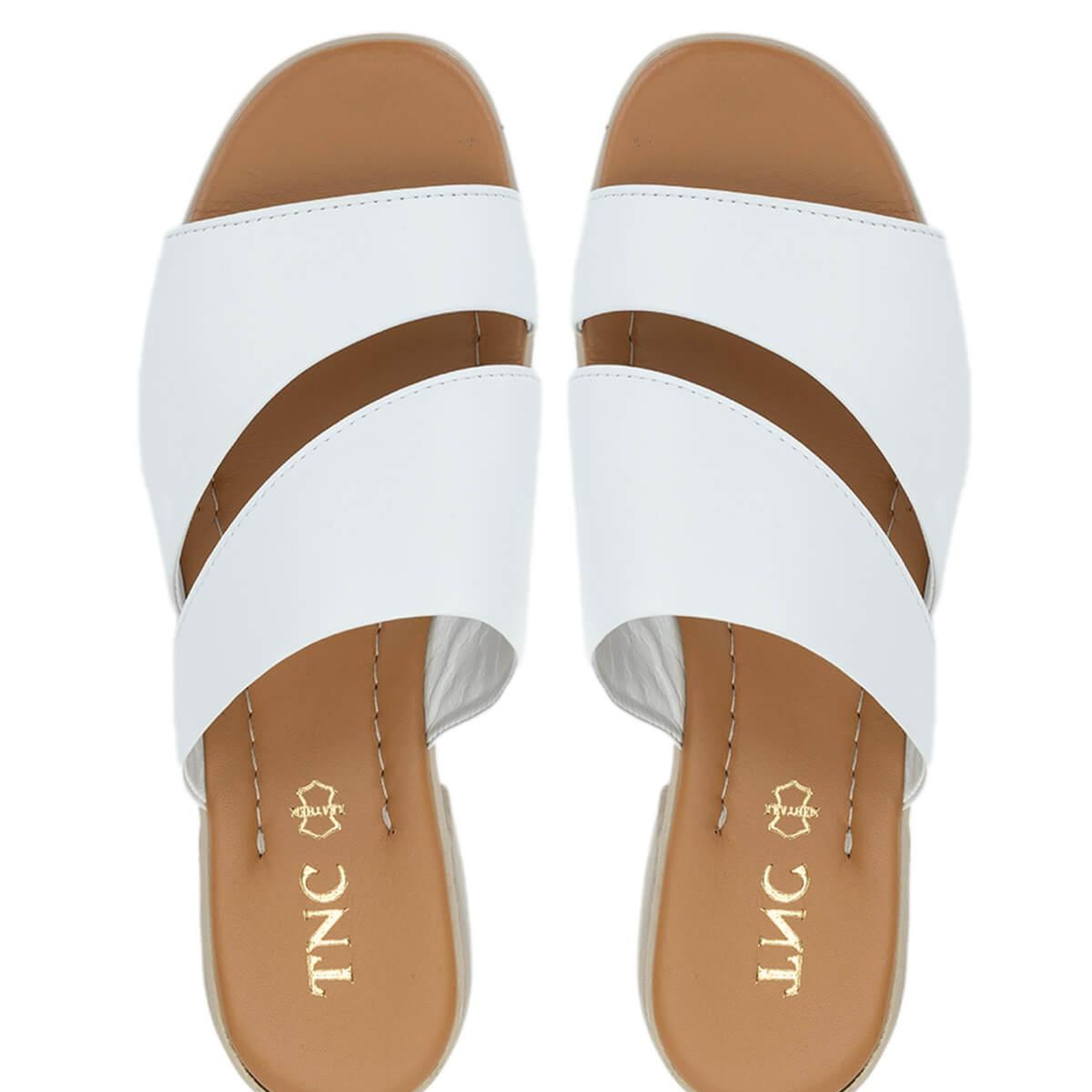 Tamer Tanca Kadın Hakiki Deri Beyaz Topuklu Terlik