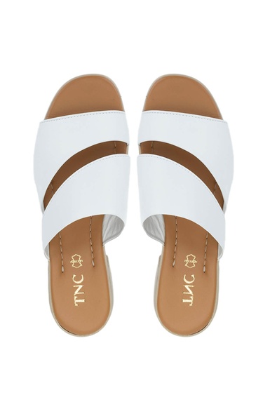  Tamer Tanca Kadın Hakiki Deri Beyaz Topuklu Terlik