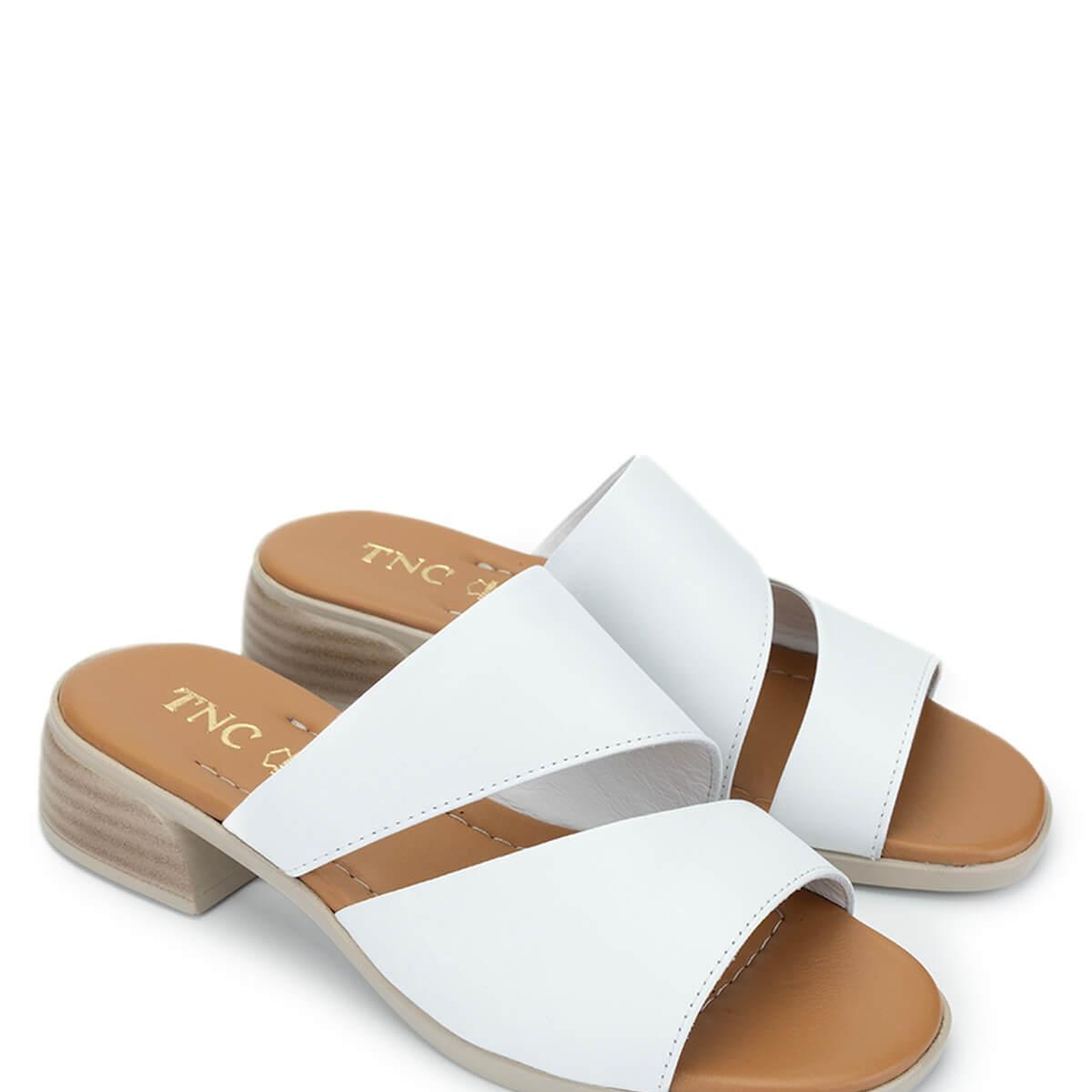 Tamer Tanca Kadın Hakiki Deri Beyaz Topuklu Terlik