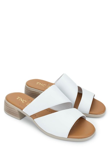  Tamer Tanca Kadın Hakiki Deri Beyaz Topuklu Terlik