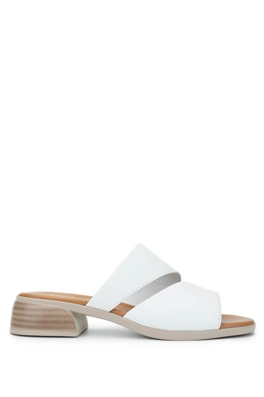  Tamer Tanca Kadın Hakiki Deri Beyaz Topuklu Terlik