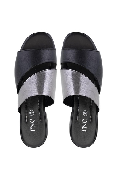  Tamer Tanca Kadın Hakiki Deri Siyah Topuklu Terlik