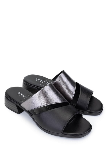  Tamer Tanca Kadın Hakiki Deri Siyah Topuklu Terlik