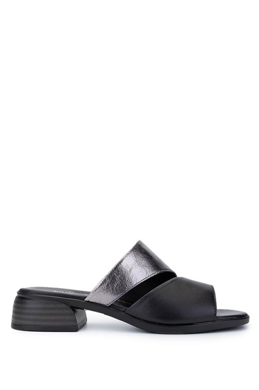  Tamer Tanca Kadın Hakiki Deri Siyah Topuklu Terlik