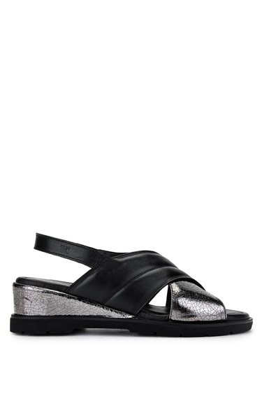  Tamer Tanca Kadın Hakiki Deri Siyah Topuklu Sandalet