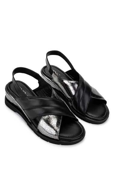  Tamer Tanca Kadın Hakiki Deri Siyah Topuklu Sandalet