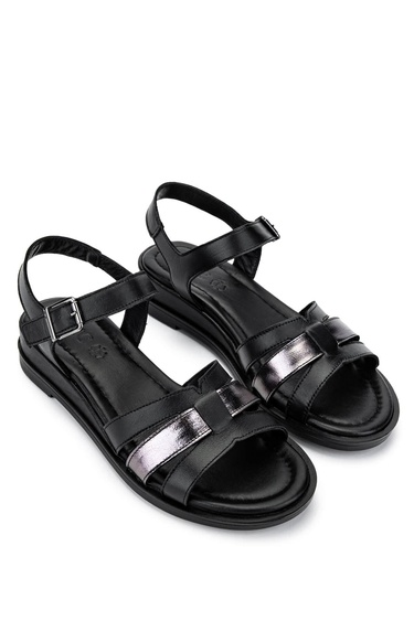  Tamer Tanca Kadın Hakiki Deri Siyah Deri Topuklu Sandalet