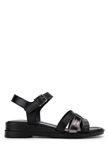  Tamer Tanca Kadın Hakiki Deri Siyah Deri Topuklu Sandalet