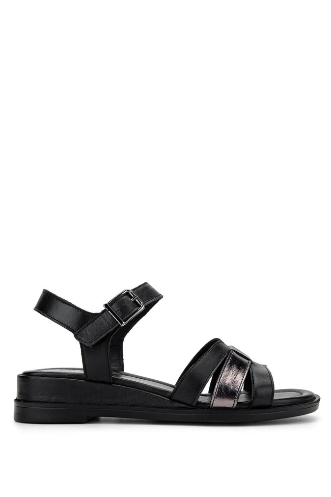  Tamer Tanca Kadın Hakiki Deri Siyah Deri Topuklu Sandalet