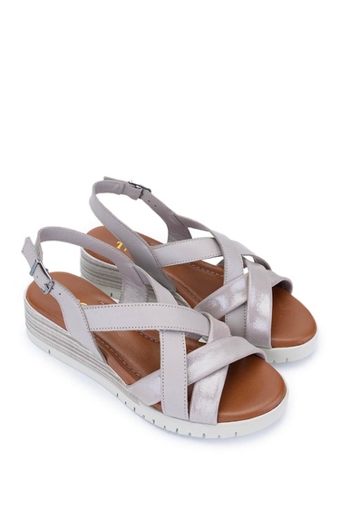  Tamer Tanca Kadın Hakiki Deri Gümüş Topuklu Sandalet