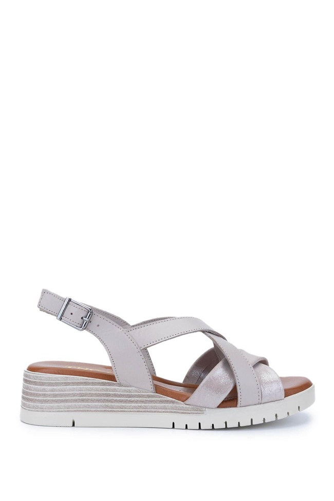  Tamer Tanca Kadın Hakiki Deri Gümüş Topuklu Sandalet